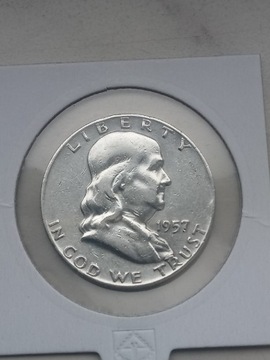 USA 1/2 Half Dollar 1957 r -Franklin srebro 