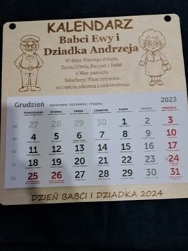 Kalendarz dzień babci I dziadka