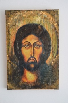 Ikona Jezusa na drewnie ręcznie wykonana 20cmx30cm
