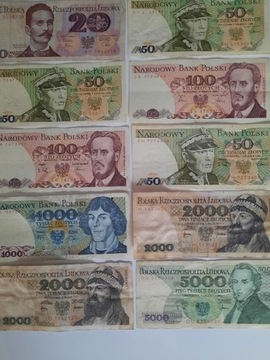 233L' 10 BANKNOTÓW PRL OD 20 ZŁ DO 5.000 TYSIĘCY 