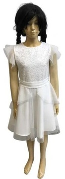 Sukienka Biała Komunia Wesele Dziewczynka 128