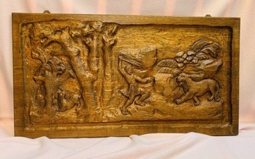 WIELKI, masywny myśliwski relief, płaskorzeźba