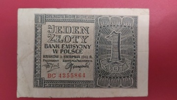 Banknot 1 zł z 1941r