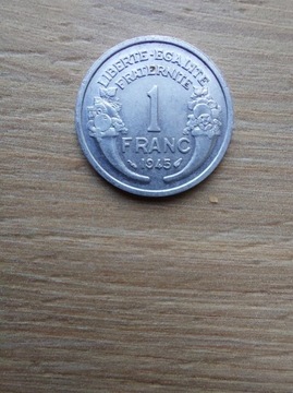 Francja 1 frank 1945 stan II skrzydło aluminium