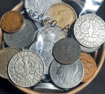 Zestaw starych monet (w tym srebro) (Bd)