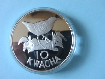 ZAMBIA WWF 1986 10 kwacha srebro 925 ptak