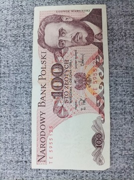 Banknot 100 zł 1988 r. Seria TE 