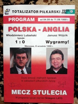 Program piłkarski 99r Polska Anglia 