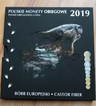 Blister - Polskie Monety obiegowe 2019  Bóbr Europejski.
