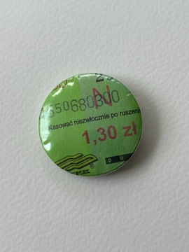 Button przypinka handmade bilet autobusowy unikat 