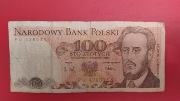 Banknot 100 zł z 1988r, Seria PU