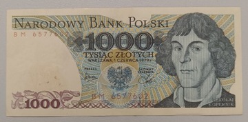 Banknot PRL  1000 zł. 1979 r. seria BM bardzo rzadka pierwsza