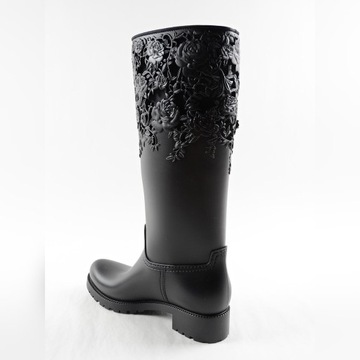  Melissa - Flower Boot High - czarne kowbojki 