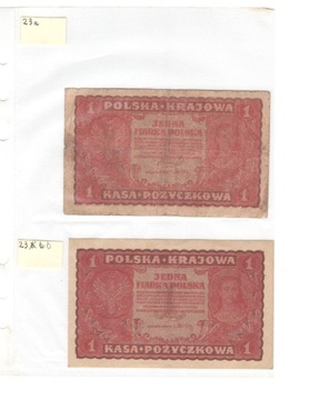 Dwa banknoty :1 Marka polska 17.5.1919 dwie sztuki