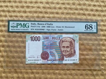 PMG68 EPQ Banknot Włochy 1000 lirów 1990 rok