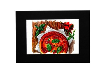 Obraz ręcznie malowany "Pizza" 21x29+passe-partout