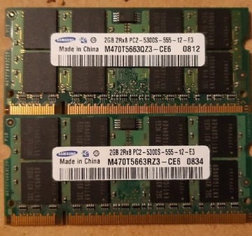 SAMSUNG DDR2 pc2-5300s 4GB (2x2GB) RAM do laptopa