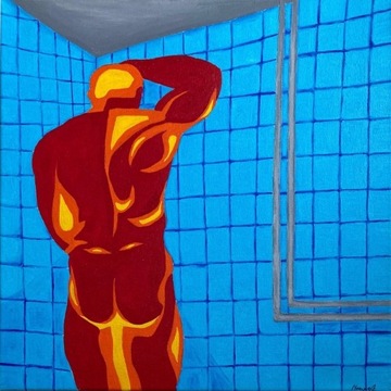 Obraz akryl na płótnie „Guy in the shower”