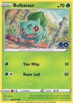 Bulbasaur (PGO 001) Reverse Holo - Karty Pokemon