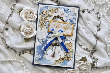 niebieska kwiatowa kartka okolicznościowa handmade