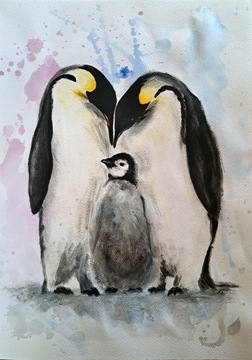 Akwarela Miłość Rodzice Pingwiny PROMOCJA -25%