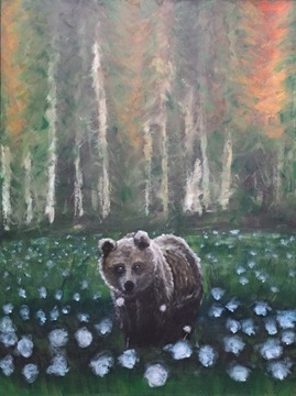 Spotkanie obraz olej płótno 60x80 las natura łąka