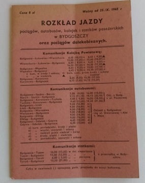 Rozkład jazdy Bydgoszcz 1945 PKP, bus, woda 