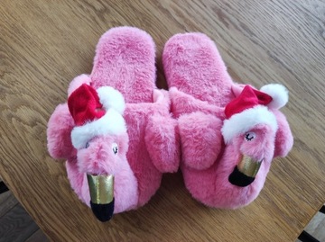 Kapcie pluszowe, różowe flamingi