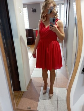 Elegancka czerwona sukienka, rozm. S, 36