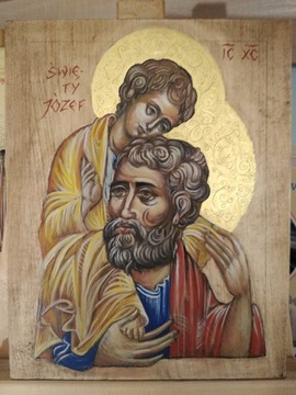 Ikona pisana Święty Józef, deska lip. złoto wys 25