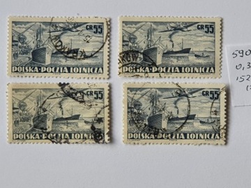 (1853)  fi 590 kasowane z serii, 4 znaczki odmiany
