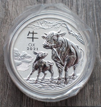 Rok Bawoła Lunar III 2021 Ag 9999 2x0,5oz 