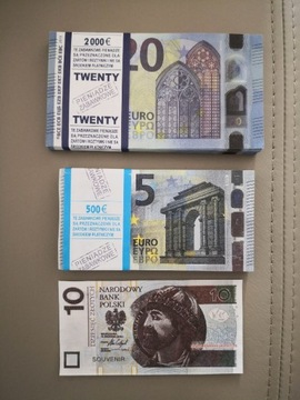 Banknoty EURO zabawkowe 5 euro i 20 euro 200 sztuk