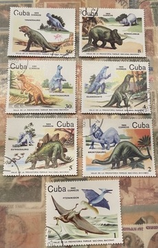 Kuba zestaw 7 znaczków z dinozaurami 1985