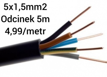 Kabel ziemny 5x1,55mm2 odcinek 5m(143)