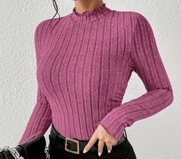 Fioletowa bluzka sweterkowa z długim rękawem