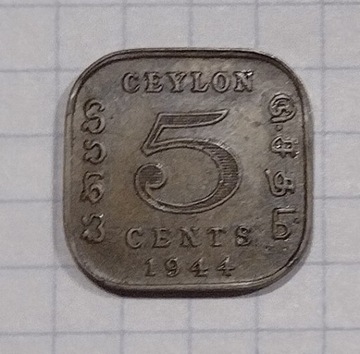 (397) Cejlon 5 centów 1944 stan!