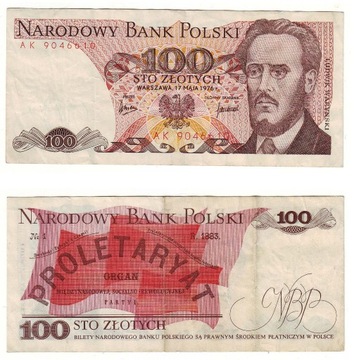 100 złotych - Ludwik Waryński - 1976 r. - seria AK ( rzadsza )