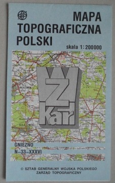 Mapa topograficzna Polski N-33-XXXVI Gniezno