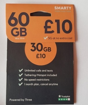 Starter KARTA SIM SMARTY (VOXI) UK Roaming EUROPA