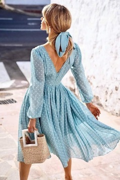 Emo midi sukienka Madlen błękitna w kropki 40 L