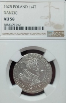 Zygmunt III Waza, Ort 1625, Gdańsk - PR NGC AU58.