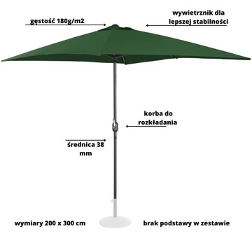 Parasol ogrodowy prostokątny z korbką 200 x 300 cm