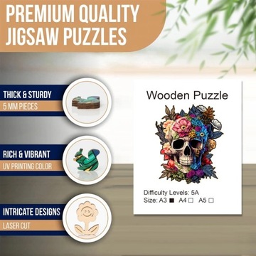 Puzzle drewniane - świetna jakość - CZASZKA - NOWE