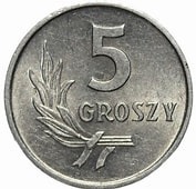 Moneta mennicza PRL - 5 groszy z 1971r, aluminium