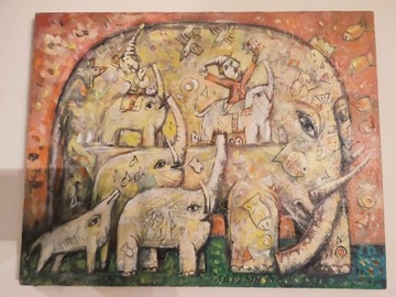Obraz Olejny Wasyl Martynczuk "Spacerek na słoniu"