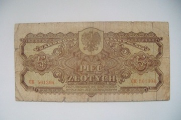 POLSKA Banknot 5 zł.  1944 r.seria CK