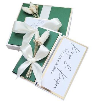 Kartka w pudełku ślub ślubna wesele personalizacja boho  butelkowa zieleń