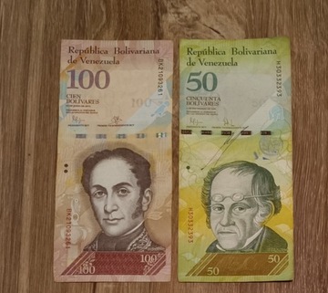 Zestaw 50 - 100 Bolivares Wenezuela obiegowe