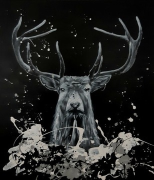 Obraz ręcznie malowany jeleń abstrakcja czarny